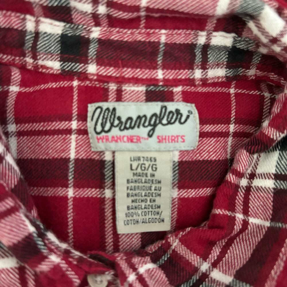 Wrangler Men’s Red Plaid Long Sleeve Shirt Size Large Western Cowboycore - Picture 7 of 14